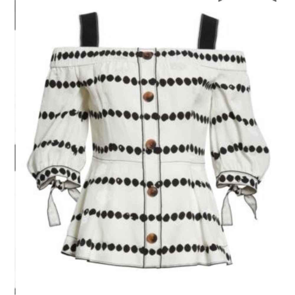 Derek Lam White Peplum Blouse with Puff Sleeves